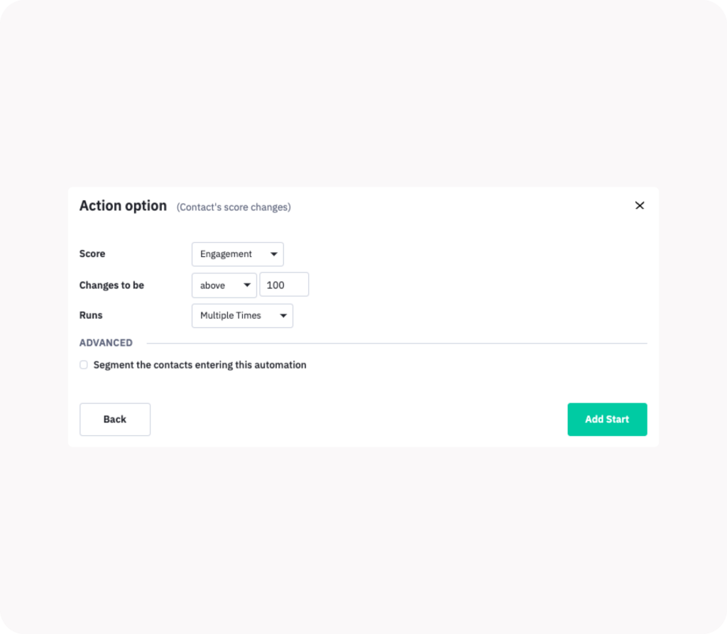 Action Option form in ActiveCampaign